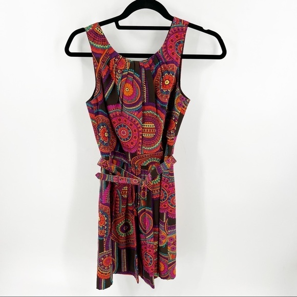 ✅Trina Turk Fit & Flare Mandala Print Bright Abstract Floral Silk Belted Dress 6 - Picture 1 of 8